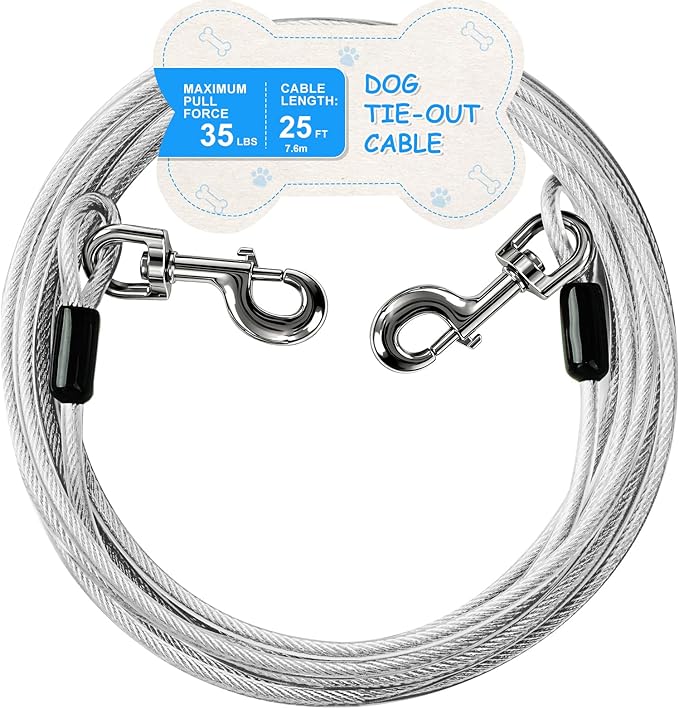 Tie Out Cable, 15/25/40/50 FT Runner Cable with Swivel Hook,Dog Leash Run Tether for Yard Outdoor and Camping,for Small to Medium Pets Up to 250 LBS