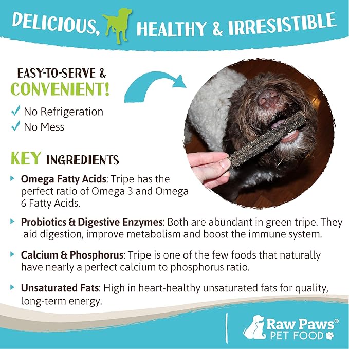 Raw Paws Green Lamb Tripe Sticks for Dogs (25-Count) - Single Ingredient, Grass-Fed & Free Range - Crunchy Lamb Dog Treats - All Natural Dog Chews