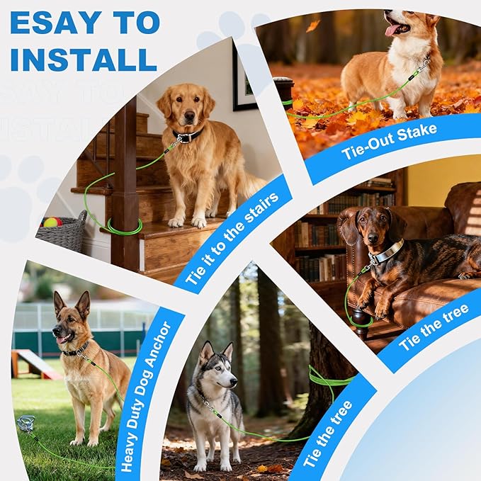 Tie Out Cable, 15/25/40/50 FT Runner Cable with Swivel Hook,Dog Leash Run Tether for Yard Outdoor and Camping,for Small to Medium Pets Up to 250 LBS