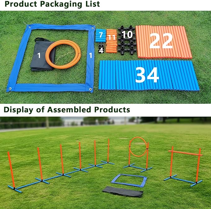 Dog Agility Course Backyard Set 4-Piece Agility Training Equipment with Jump Bar, Hoop, Weave Poles, Pause Box & Bag – Indoor/Outdoor Dog Obstacle Course & Exercise Playset (5)