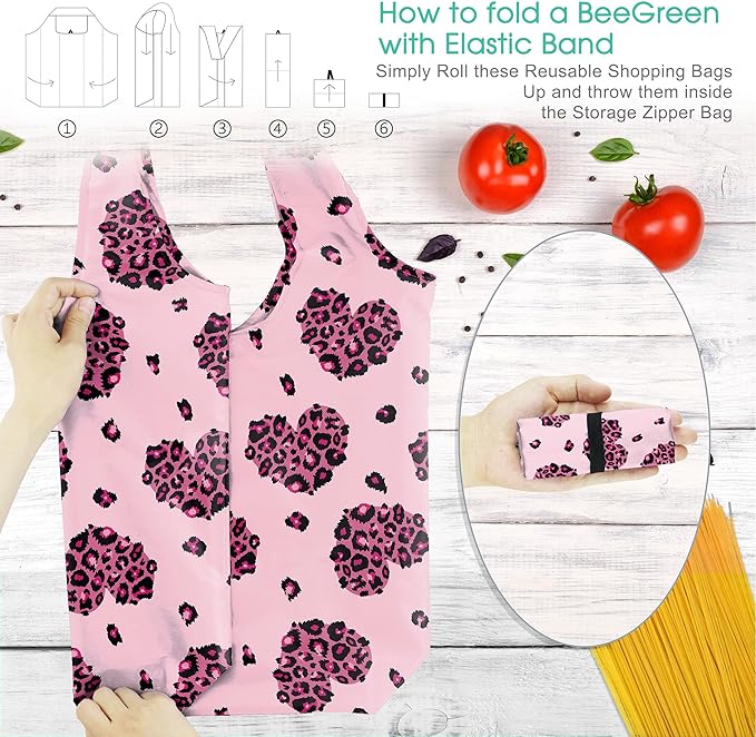 BeeGreen Leopard Print Tote Bag for women Leopard Accessories Cheetah Print Tote Bag Cheetah Gifts Shopping Bags Grocery Bags 6 Pieces