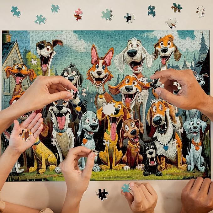 Funny Dog Puzzles for Adults 1000 Pieces, Cute Puppy Animal Jigsaw Puzzle, Challenging Puppies Family Puzzle as Home Wall Art Decor