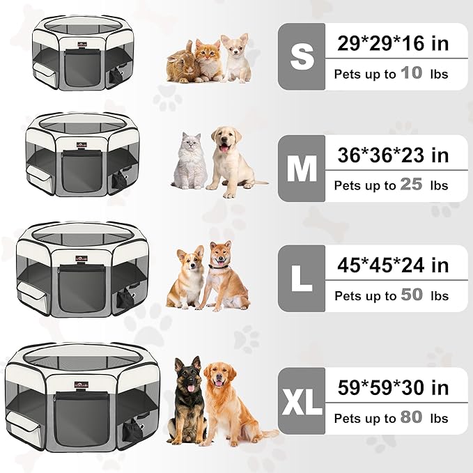 Aivituvin Dog Playpen Foldable Pet Play Pens with Carrying Bag for Cat, Puppies, Rabbits, Chickens, Durable Portable Pet Tent for Travel Camping Indoor/Outdoor Grey M