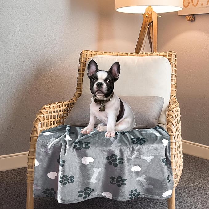 Dog Blanket,Super Soft Fluffy Premium Fleece Pet Puppy Blanket for Large Medium Dog Cat Mat Cover for Bed Couch,Cute Reversible Cow Print, Gray,(41 x 31 Inch)