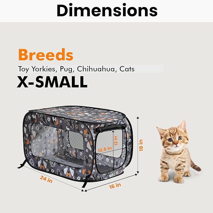Beatrice Home Fashions Portable, Collapsible, Pop Up Kennel Travel Cat and Dog Crate, 24" L x 16.6" W x 16" H, Face of Love