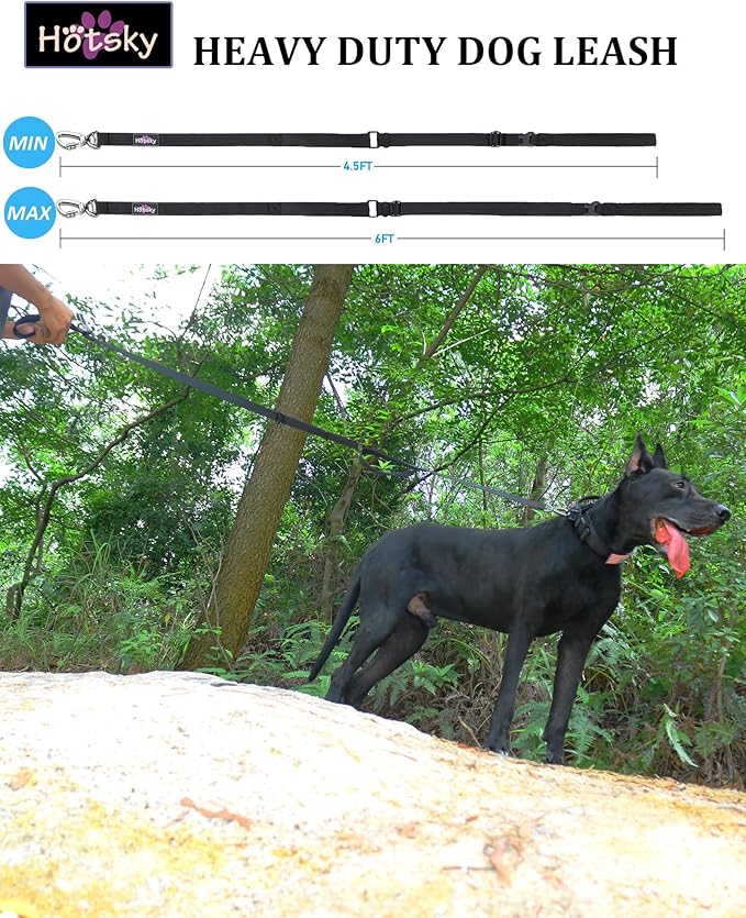 Hotsky Heavy Duty Dog Leash,4.5-6 FT Adjustable Durable Nylon Seatbelt Lead with Two Padded Traffic Handle and Carabiner for Large Medium and Small Breed Dogs,Black