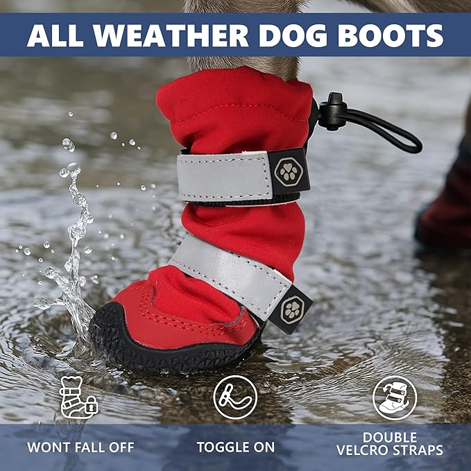 Spark Paws Dog Shoes, Waterproof Dog Boots for Medium to Large Dogs, Non Slip, Breathable Dog Booties and Paw Protectors - 4PCS Doggie Hiking Boots with Reflective Straps - Red, Size 5
