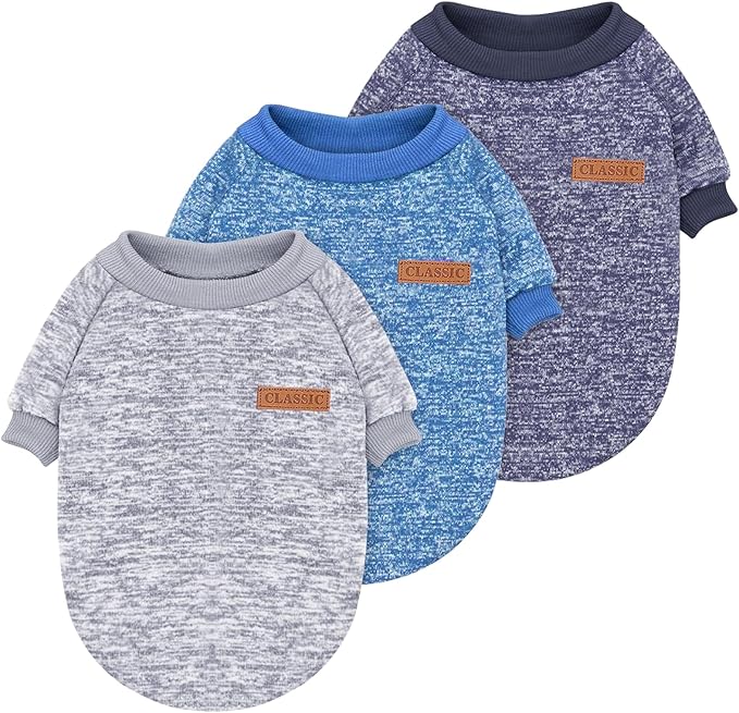 Idepet Pet Dog Classic Knitwear Sweater 3 Pcs, Fleece Coat for Small,Medium Dogs,Warm Pet Dog Cat Clothes,Soft Puppy Customes for Dog Grils Boys,X-Large