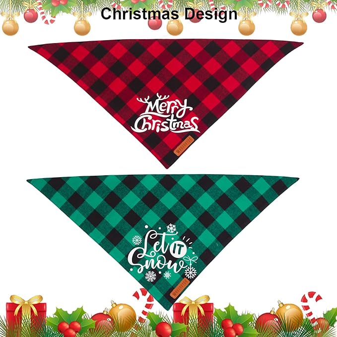 ADOGGYGO 4 Pack Plaid Holiday Dog Bandana, Halloween Thanksgivng Christmas Puppy Scarf Kerchief Christmas Thanksgivng Halloween Bandanas for Small Dogs (Small)