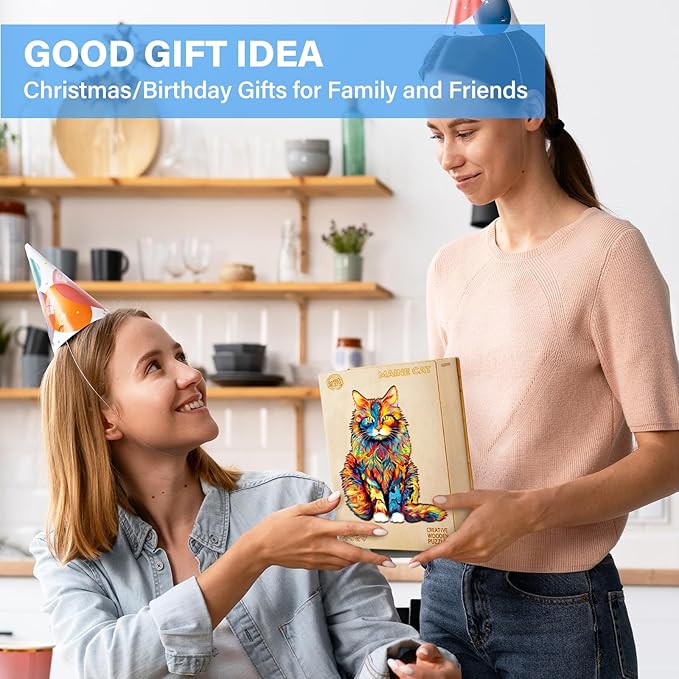 WOODBESTS Wooden Puzzles for Adults - Maine Coon, Cat Wooden Jigsaw Puzzle, Unique Animal Wood Puzzles Adult, Xmas Gifts for Puzzle Lovers(300 Pcs, L, 16.5"x13.2")