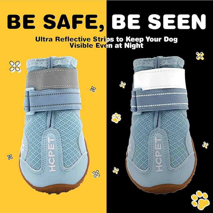 Hcpet Dog Shoes, Dog Boots for Large Dogs, Breathable Dog Booties Paw Protector for Summer Hot Pavement, Winter Snowy Day, Outdoor Walking, Indoor Hardfloors Anti Slip Sole Blue Size 7