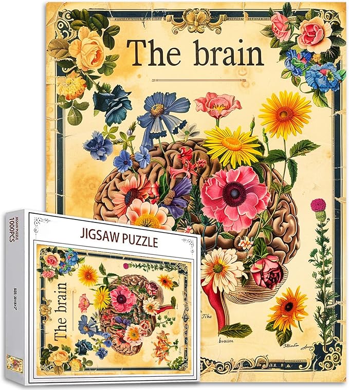 Brains Flowers Art Jigsaw Puzzle Vintage Human Organ/Anatomy 1000 Pieces Puzzles Game Floral Jigsaw Puzzles for Adults Home Decor Family Puzzle Perfect for Game Nights Ideal Gift Choice 20 x 27