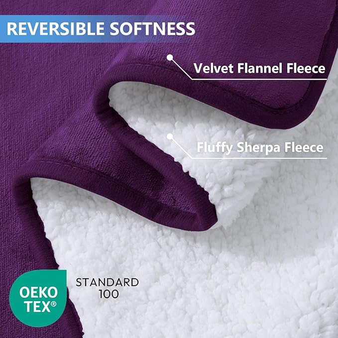 Smiry Waterproof Dog Bed Blanket, Leakproof Pet Throw Blanket for Bed Couch Sofa, Reversible Sherpa Fleece Furniture Protector Cover for Small Medium Large Dogs Cats (Purple, 60x80 inches)