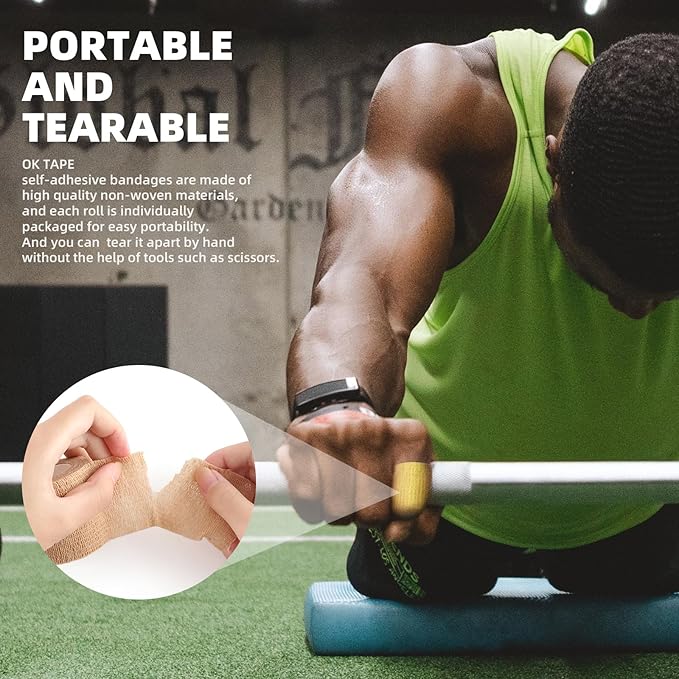 OK TAPE Self Adherent Cohesive Bandages Wrap - 12Packs, 3" x 5 Yards, Non-Woven Self Adhesive Bandage Wrap for Thumb, Finger, Wrist, Ankle, Vet Wrap Bandages Tape (Mixed Colors)