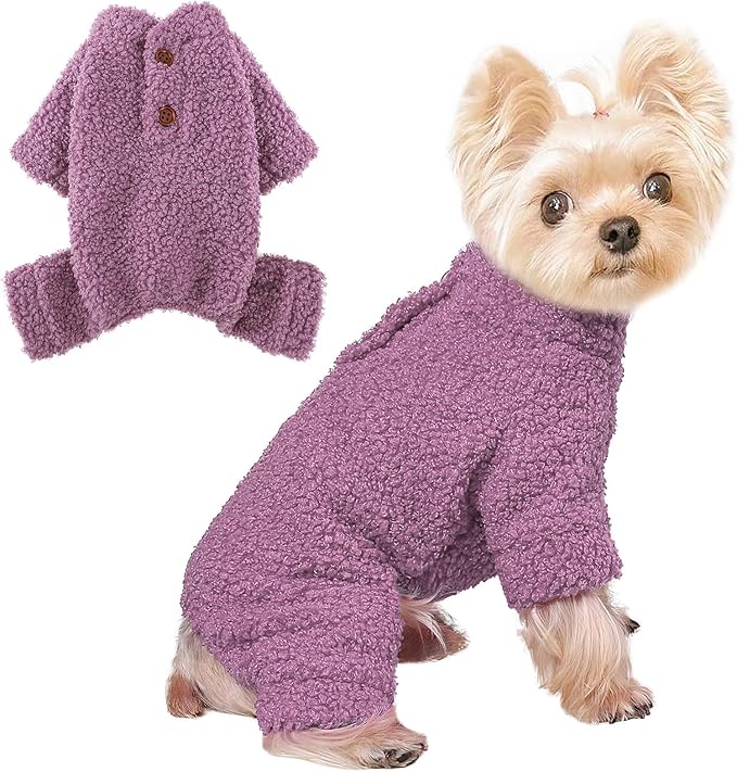 Dog Sweaters for Small Dogs Winter Dog Pajamas Sized Dogs Boy Girl Fleece Pet Clothes Puppy Outfit 4 Legs Jumpsuits for Chihuahua Yorkie Cat Apparel (Purple, X-Small)
