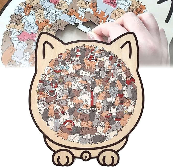 135-Piece Colored Cat Shaped Wooden Jigsaw Puzzle, Unique Cats Shaped Wooden Puzzle Decor Gifts for Cats Lovers (Set C)