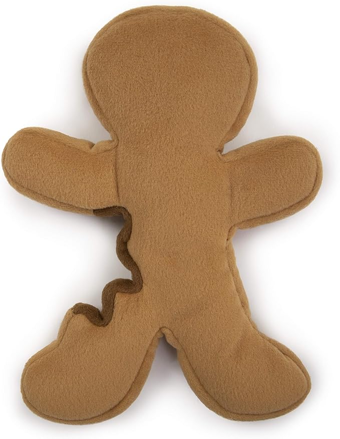 goDog Christmas Gingerbread Man Squeaky Plush Dog Toy, Chew Guard Technology - Brown, Large