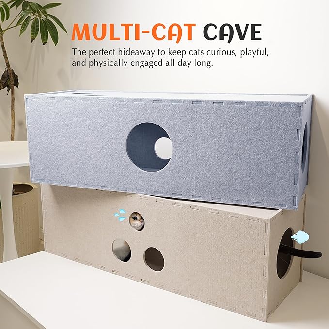 PETKARAY Cat Tunnel, Original Cat Hideaway Cave for Indoor Cats, Large Kitten Play Tubes and Tunnels, Soft Felt Cat Toy with Interactive Peek Hole