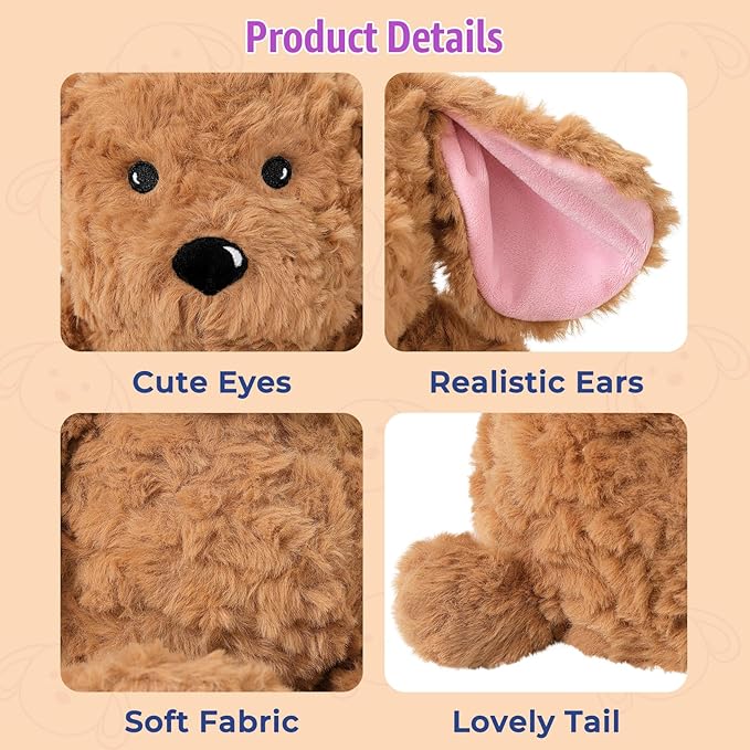 Ditucu Original Golden Retriever Microwavable Weighted Stuffed Animal Heated Dog Plush for Warmth Comfort Period Cramps Pain Plushies Toys Gifts for Kids Adults Dark Brown 9 inch