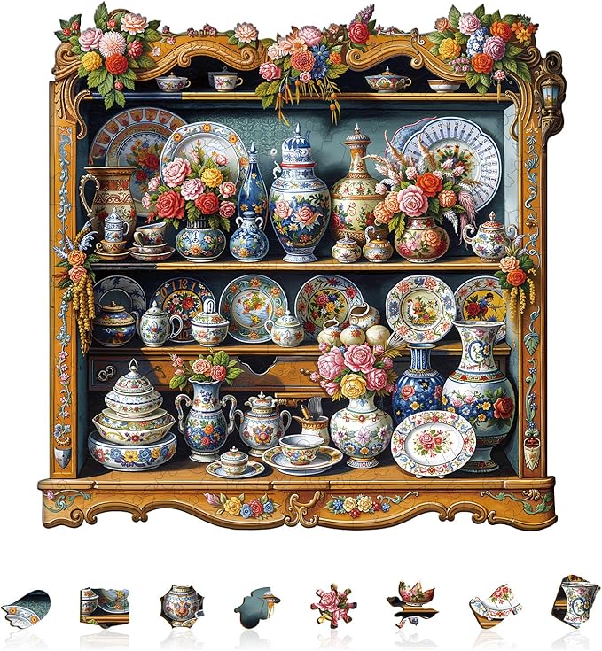 KAAYEE Wooden Puzzles for Adults, Porcelain Treasures Jigsaw Puzzles, 100 Piece Unique Shape Puzzle, Creative Gifts for Adults/Friends/Family, Family Game，Wall Decor(7.7 * 7.7in)