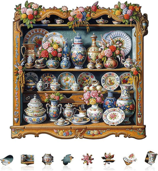 KAAYEE Wooden Puzzles for Adults, Porcelain Treasures Jigsaw Puzzles, 190 Piece Unique Shape Puzzle, Creative Gifts for Adults/Friends/Family, Family Game，Wall Decor(10.6 * 10.6in)