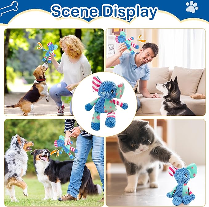 Dog Squeak Toys for Small & Medium Breeds, Puppy Teething Interactive Chewing Plush Toy to Keep Them Busy, Best Birthday, Christmas, Halloween, Easter Gift, Elephant