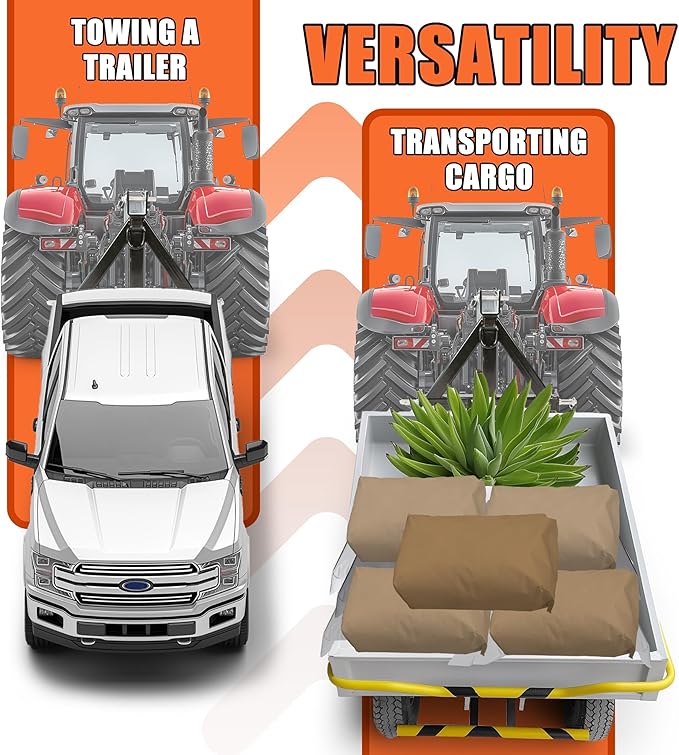 ECOTRIC 3 Point 2" Receiver Trailer Hitch Compatible with Kubota John Deere BX LM25H WLM NorTrac Yanmar Kioti Cat Tractor Drawbar Receiver Heavy Duty Quick Hitch Category 1 30"