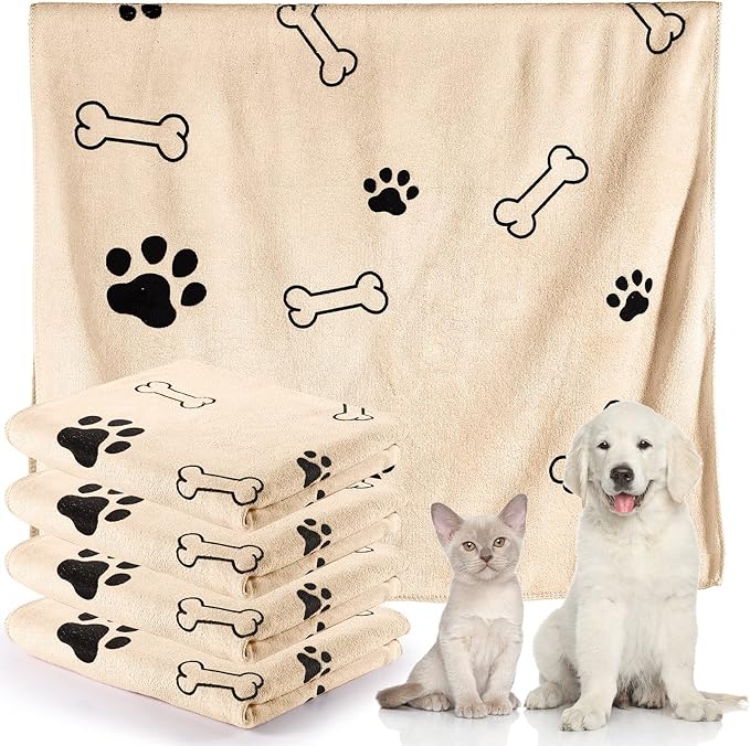 Chumia 4 Pcs Dog Towels for Drying Dog Puppy Bulk Microfiber Absorbent Paw Towel Pet Bathing Supplies Quick Drying for Medium Cats Pets Shower(24 x 40 Inch,Light Brown)