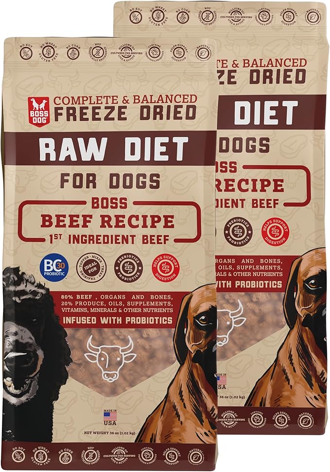 Boss Dog Complete & Balanced Freeze Dried Raw Diet for Dogs, Beef Recipe, 36 oz Bag (Bag of 2)