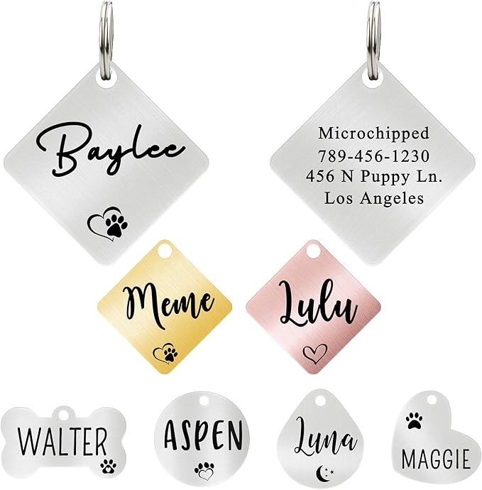 Ultra Joys Dog ID Tag, Custom Dog Tag Personalized Cat Tag, Pet ID Tag, Brushed Stainless Steel Diamond Dog Tag Silver Large