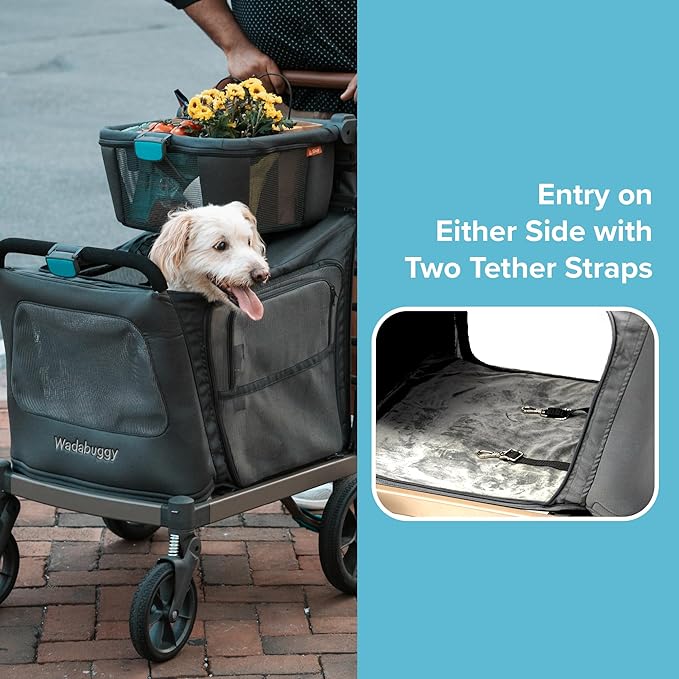 Wadabuggy Pet XL Foldable Cart - Adjustable & Portable Pet Stroller with Caddy, Shopping Basket, Foam Filled Rubber Wheels & Storage - Carriage for Small & Medium Dogs, Cats Under 75 lbs