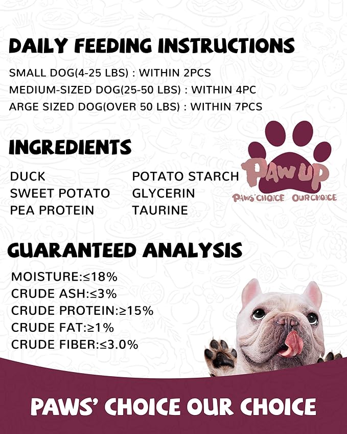 PAWUP Duck & Sweet Potato Dog Treats, High Fiber Pet Treats for Medium Dogs, Healthy Chews Snacks, High in Protein, 12.5 oz