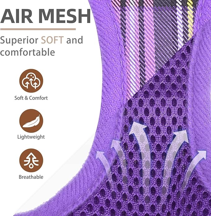 PUPTECK Adjustable Dog Harness Collar and Leash Set Step in No Pull Pet Harness for Small Medium Dogs Puppy and Cats Outdoor Walking Running, Soft Mesh Padded Reflective Vest Harnesses, Purple S