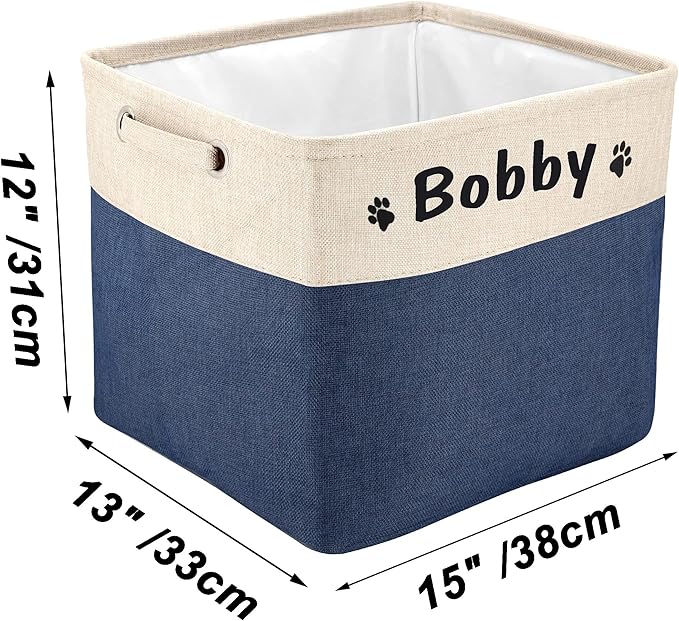 PET ARTIST Collapsible Dog Toy Storage Basket Bin with Personalized Pet's Name - Rectangular Storage Box Chest Organizer for Toys, Clothing, Apparel & Accessories