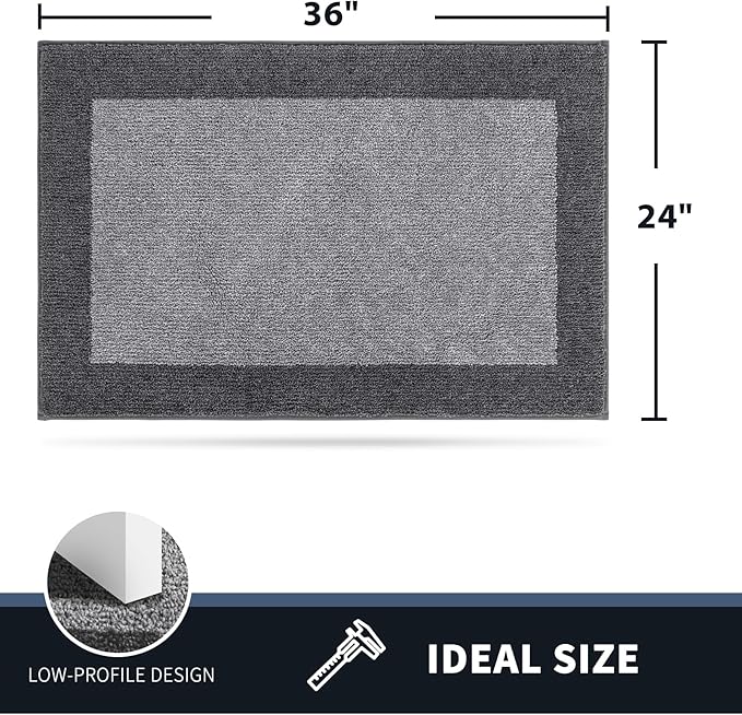PURRUGS Dirt Trapping Door Mat 24" x 36", Non-Slip/Skid Machine Washable Entryway Rug, Shoes Scraper, Throw Rug, Super Absorbent Area Rug for Muddy Wet Shoes and Paws, Light Grey & Grey