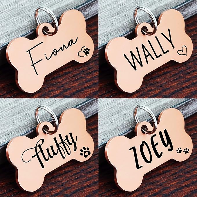 Ultra Joys Custom Personalized Dog ID Tag - Brushed Stainless Steel Bone, Rose Gold, Small