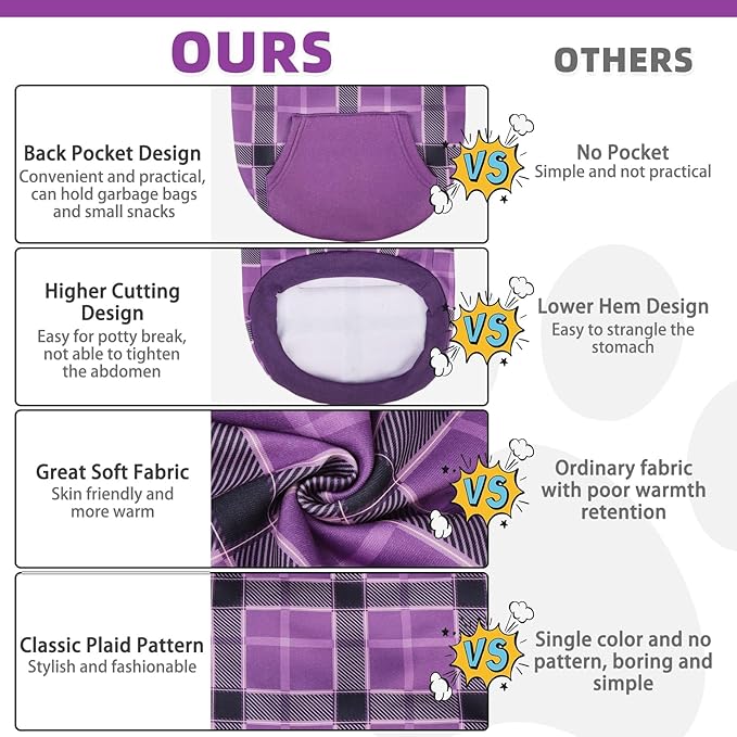 KOOLTAIL Plaid Dog Hoodie for Small Medium Large Dogs - Pet Clothes Sweater with Hat and Pocket for Cold Weather Winter, Warm Soft Dog Hooded Sweatshirt Coat Outfit for Puppy Cats Girls Boys Purple M