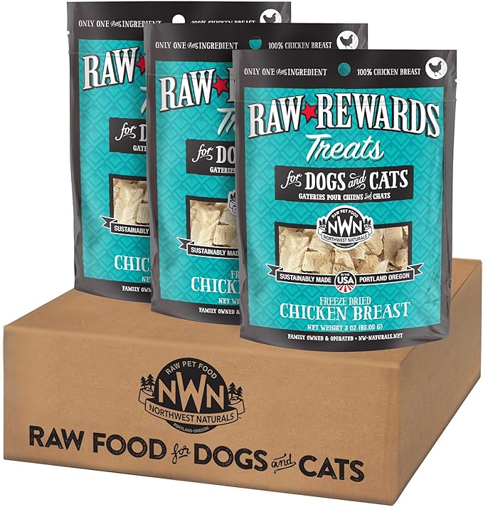 Northwest Naturals Raw Rewards Freeze-Dried Chicken Breast Treats for Dogs and Cats - Bite-Sized Pieces - Healthy, 1 Ingredient, Human Grade Pet Food, Natural - 3 Oz (Pack of 3)