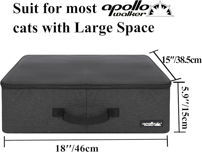 apollo walker Portable Cat Travel Litter Box with Zipped Waterproof Bag,Collapsible Litter Carrier for Cat with Zipped Lid and Handle, No Leakage, No Smell, Easy to Carry and Use in Hotels, Car Black