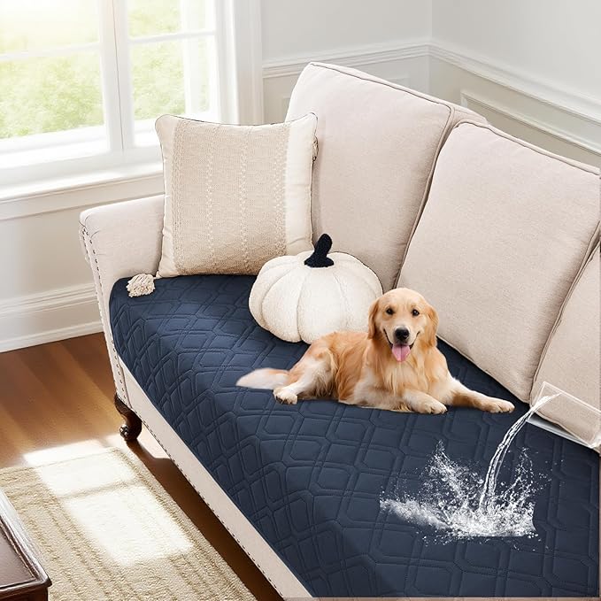 PrinceDeco Waterproof Couch Cover for Dogs Washable Dog Blanket for Bed Couch Sofa Outdoor Bed Cover with Non-Slip Back(32x82 Inch,Navy)