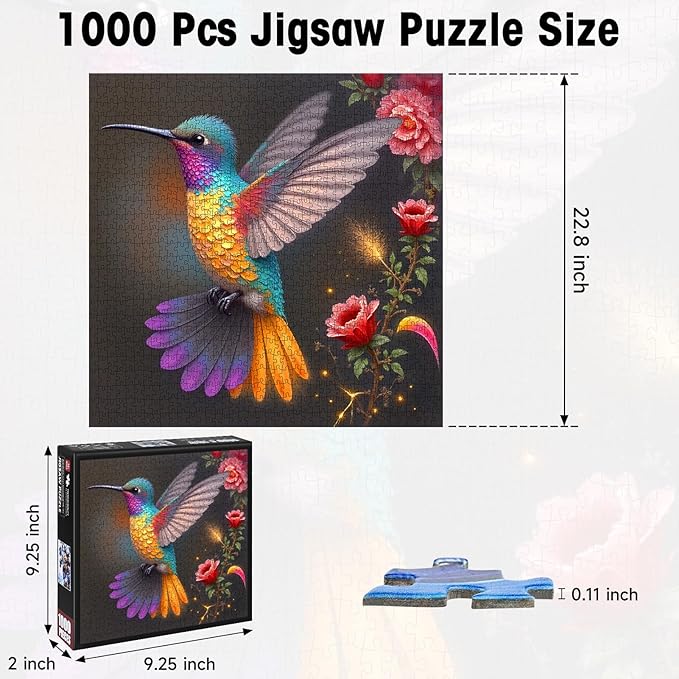 Hummingbird Puzzles for Adults 1000 Pieces, Vibrant Flower Fantasy Art Jigsaw Puzzle with Letters on Back, Flower and Bird Challenging Puzzle, Cardboard, Premium Family Game Decor & Gift(22.8x22.8in)