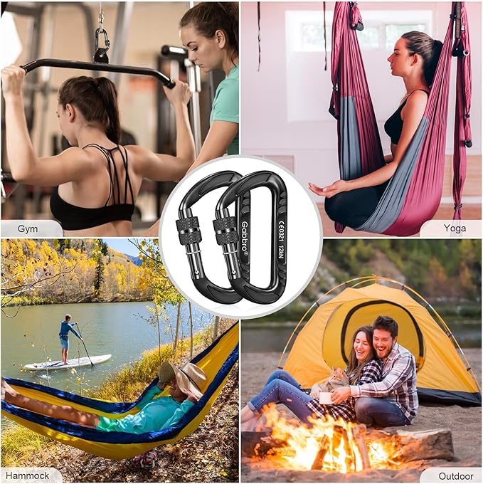 Gabbro Carabiner Clips Heavy Duty, | Wiregate Snap, Screw Locking, Aluminum, Lightweight Caribeener | for Hammock, Hiking, Camping, Water Bottle, Dog Leash Harness, Keychains