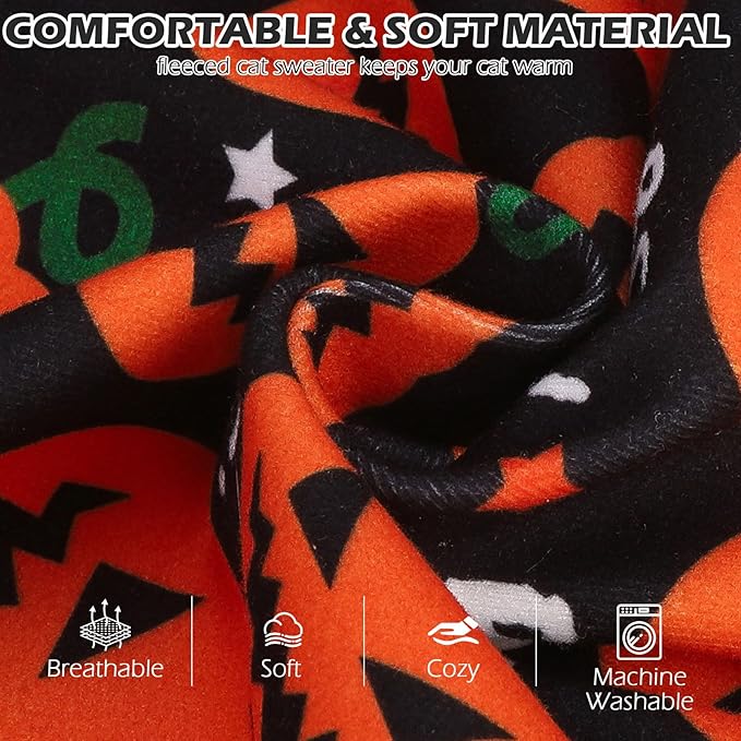 EXPAWLORER Cat Halloween Sweater - Sweaters for Cats Only Soft Warm Pet Clothes, Fall and Winter Pumpkin Coat Pullover Design, Fleece Sweatshirt Clothing Also for Puppy Small Dogs, Medium