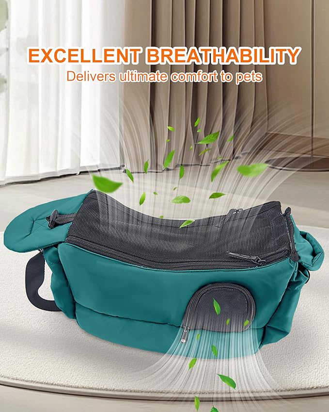 Dog Carrier Sling for Small Dogs & Cats Hand-Free Puppy Sling Purses with Storage Bag and Adjustable Shoulder Strap, Pet Sling Carrier Up to 8.8 Lbs (Blue)