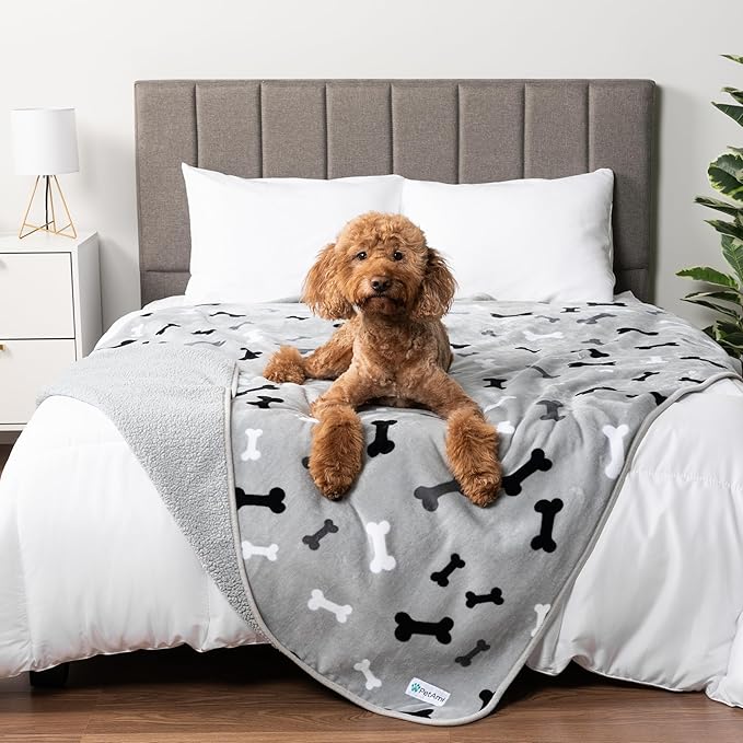 PetAmi Waterproof Pet Blanket for Extra Large Dogs, Pee Proof and Reversible, Soft Dog Crate Cover Washable, Queen 90x90 Bone Gray