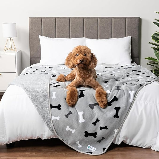 PetAmi Waterproof Pet Blanket for Extra Large Dogs, Pee Proof and Reversible, Soft Dog Crate Cover Washable, Queen 90x90 Bone Gray