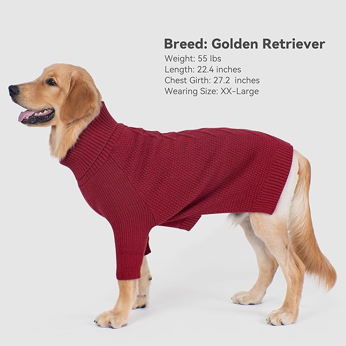 cyeollo Dog Sweater Knitwear with Leash Hole Turtleneck Pullover Sweaters Fall Winter Dog Clothes Sweaters for Large Dogs, Burgundy XXXL