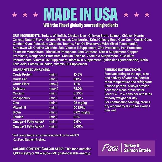 Wellness Complete Health Pate Adult Wet Cat Food, Natural, Protein-Rich, Grain Free, 3 Ounce, 24 Pack, (Turkey & Salmon)