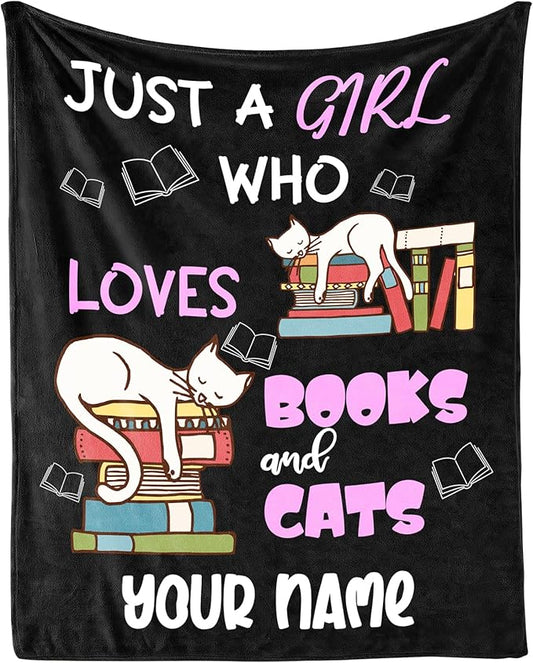 Personalized Cat Blanket Gifts with Name - 30"x40" Cute Throw Blanket for Adults Kids - Black Soft Plush Throws for Bed, Couch & Travel
