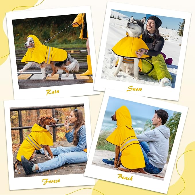 Weesiber Dog Raincoat, Adjustable Waterproof Dog Rain Jacket Poncho with Reflective Strip and Leash Hole, Lightweight Pet Rain Coat for Small to X-Large Dogs (M, Yellow)